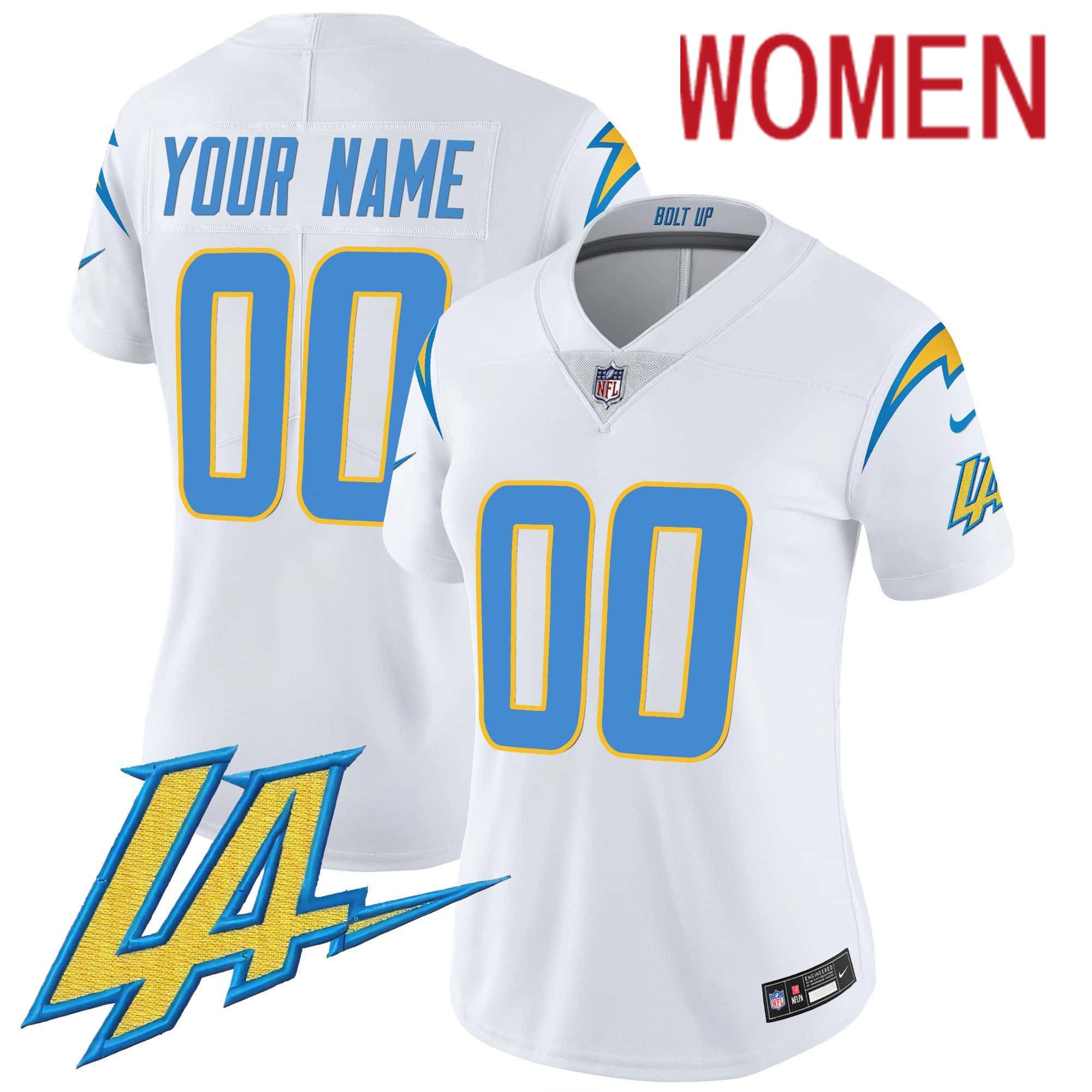 Women Los Angeles Chargers White 2024 Nike Vapor Limited Custom NFL Jersey->customized nfl jersey->Custom Jersey